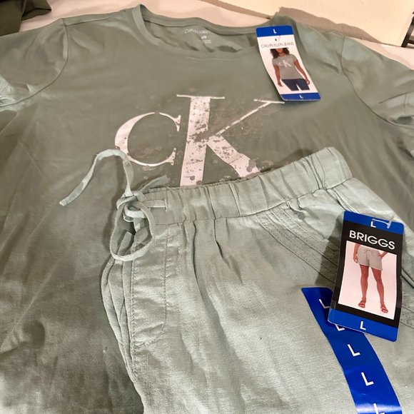 Bundle (2) Calvin Klein T-Shirt + Briggs Linen Blend Shorts Women's Size L Beach - Picture 13 of 13